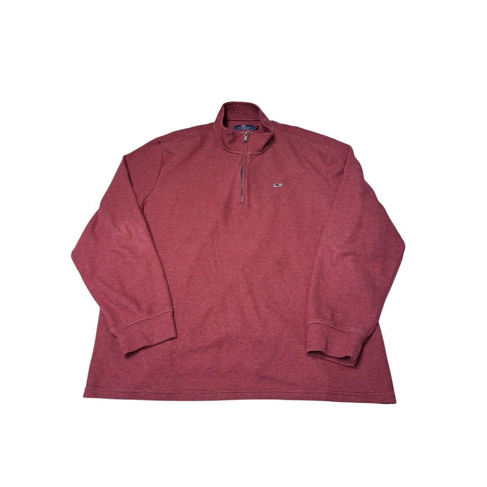 Vineyard Vines Mens XXL‎ Quarter Zip Pullover Sweater Burgundy Ribbed Knit Whale